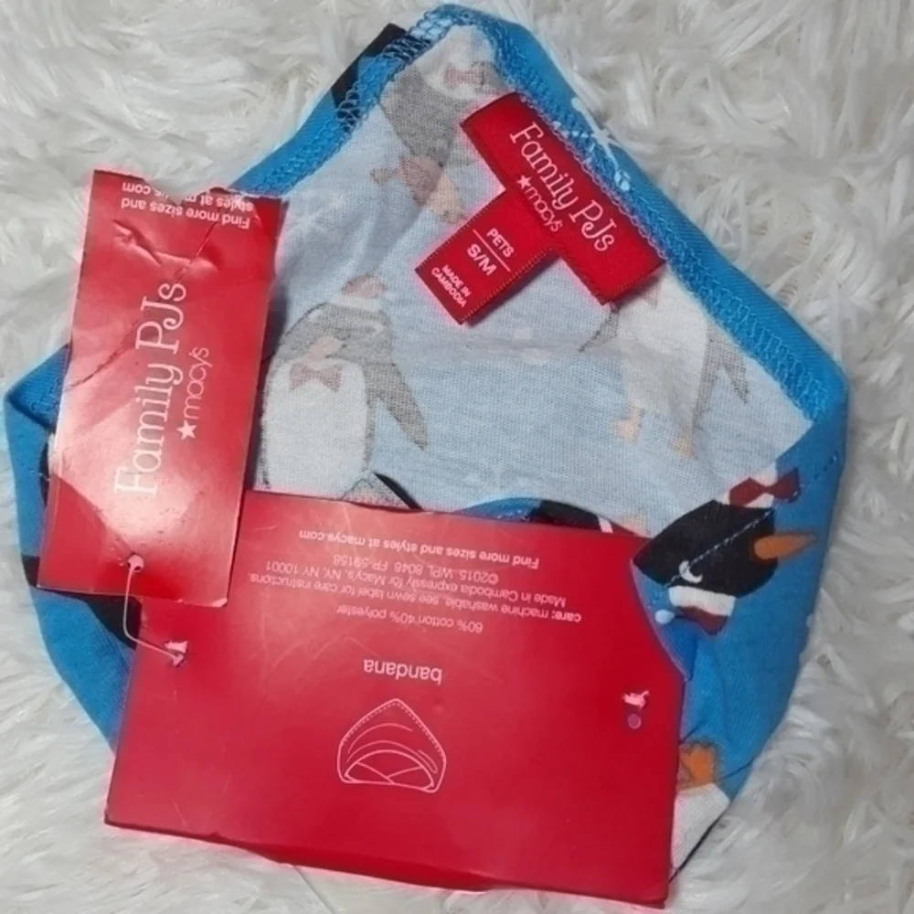 Macys Family PJ's Holiday Penguins Pet Bandana-S